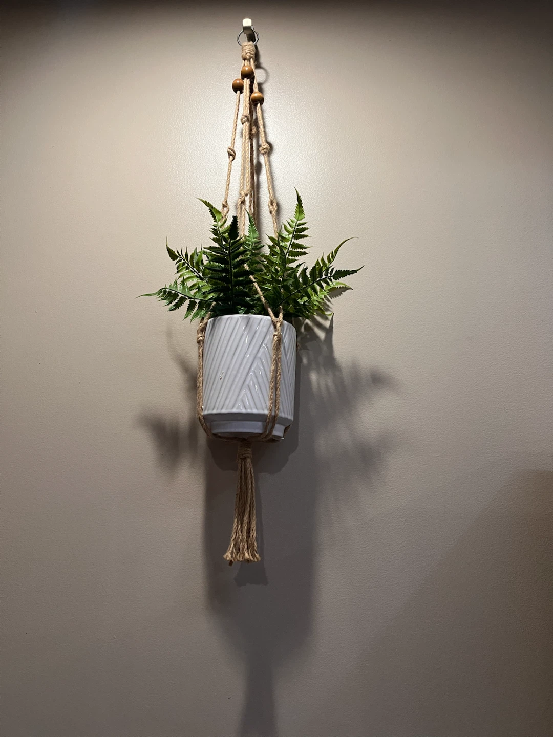White Ceramic Hanging Planter with Macrame Hanger