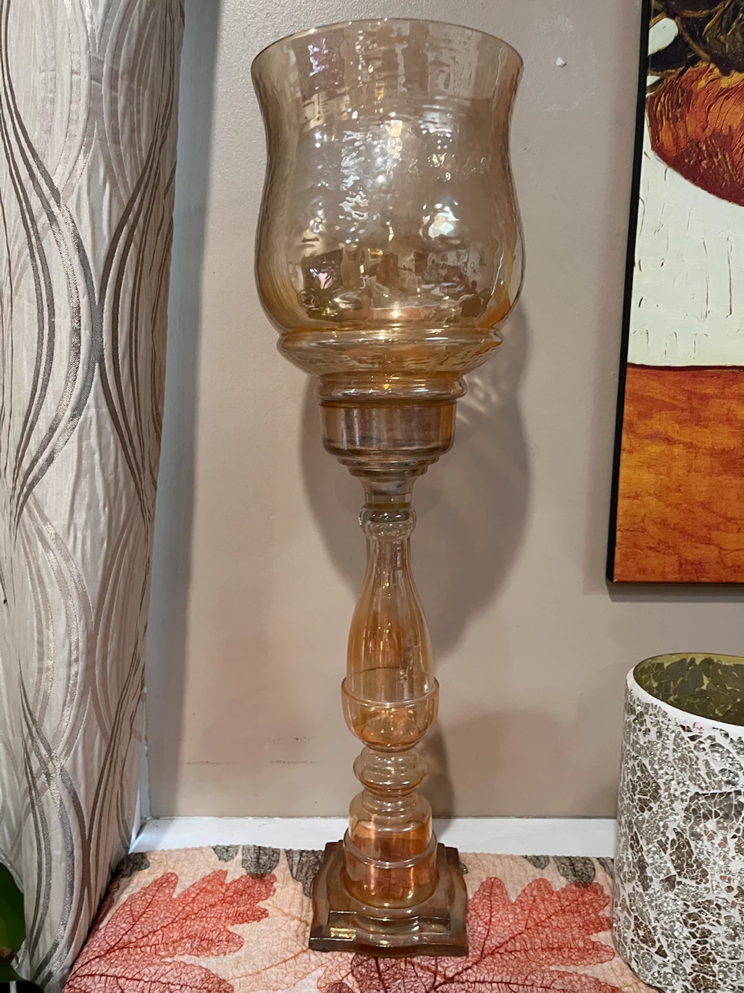 Amber Hurricane Glass Pillar Candle Holder
