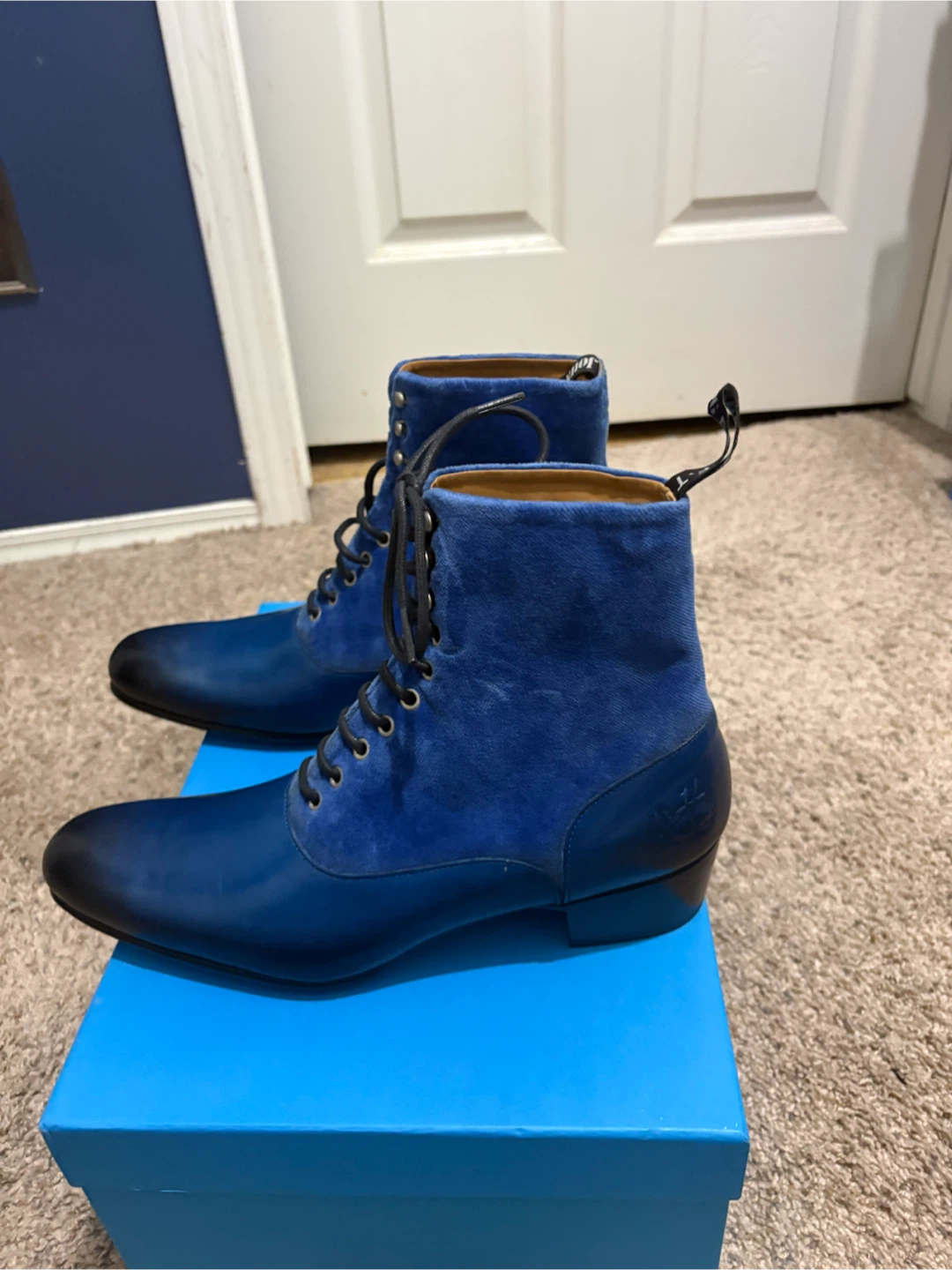 John Fluevog Blue Leather & Suede Boots - photo 2