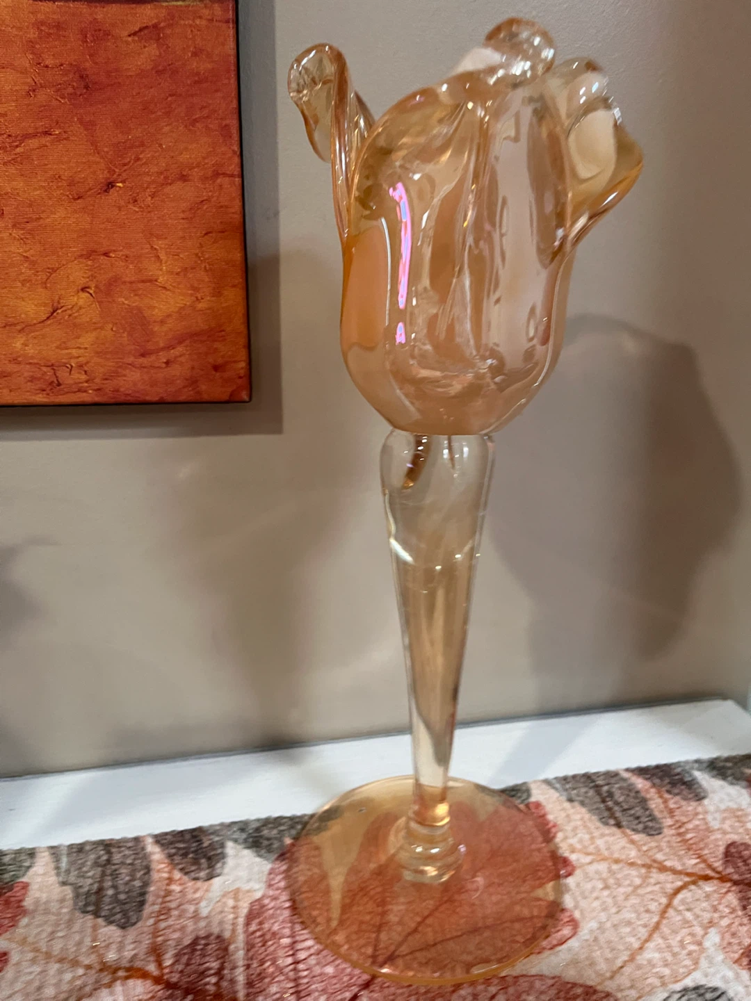 Hand blown orange glass tulip vase