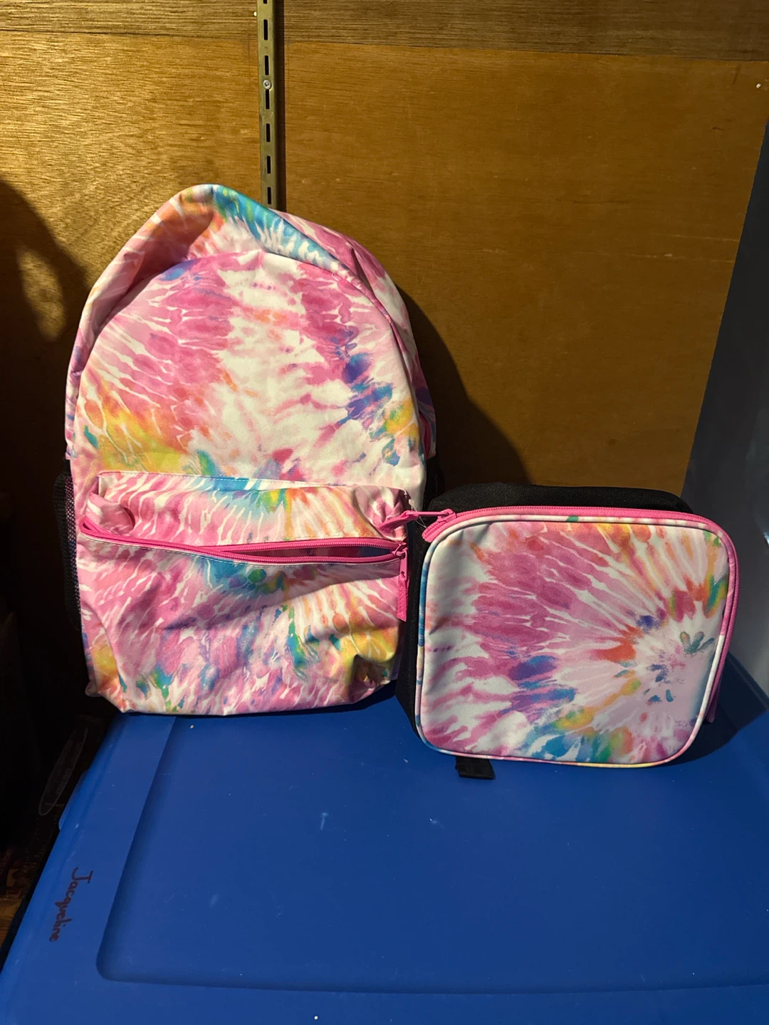 Pink tie dye backpack and lunch bag set
