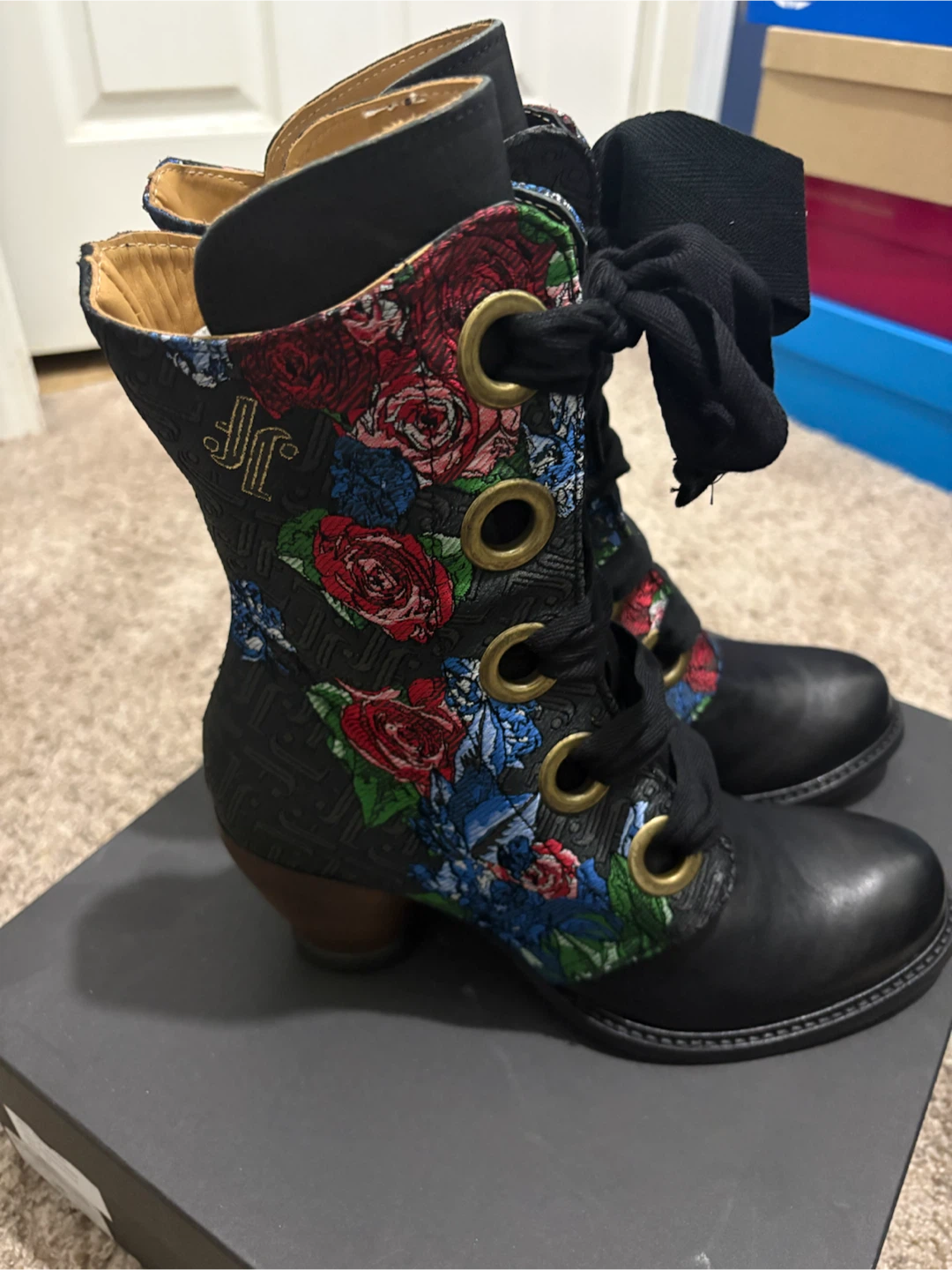 John Fluevog Gladstone Floral Embroidered Lace-Up Boots - photo 2
