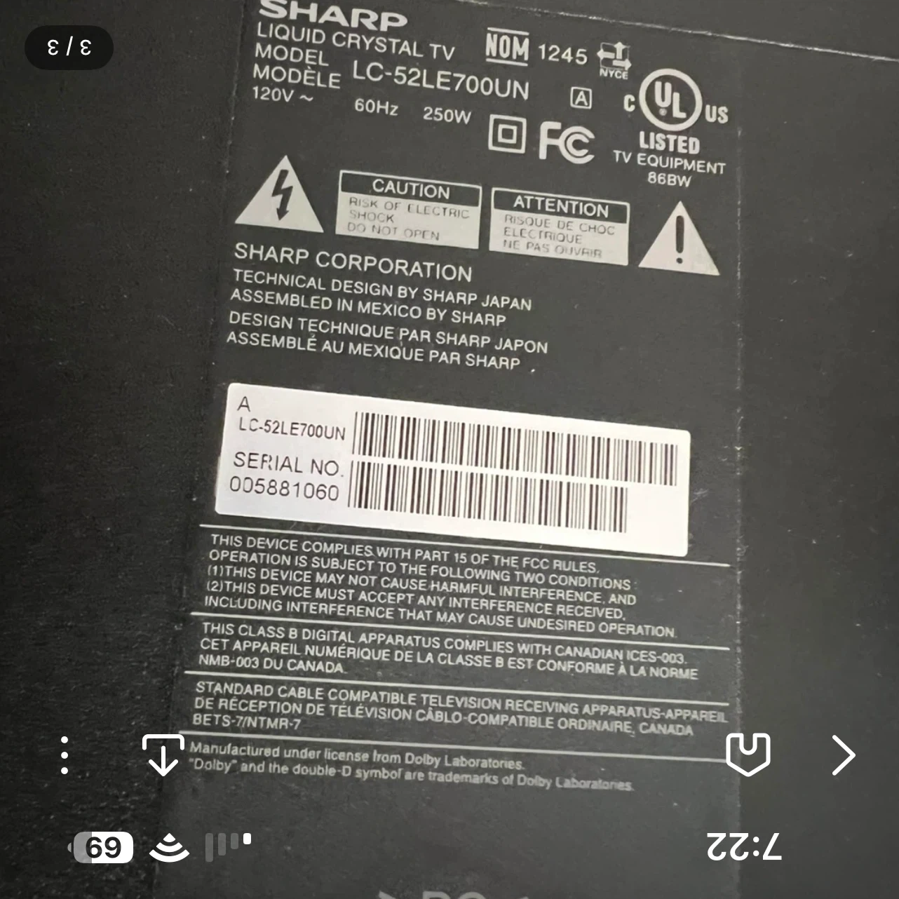 Sharp LC-52LE700UN 52" LCD TV - photo 3