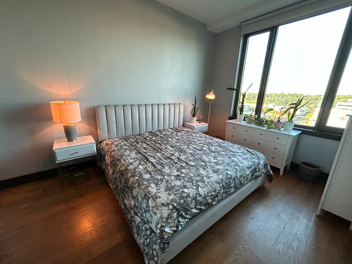 Gray king Bed Frame with Tufted Headboard with mattress - photo 2