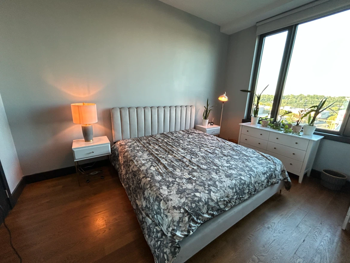 Gray king Bed Frame with Tufted Headboard with mattress - photo 3