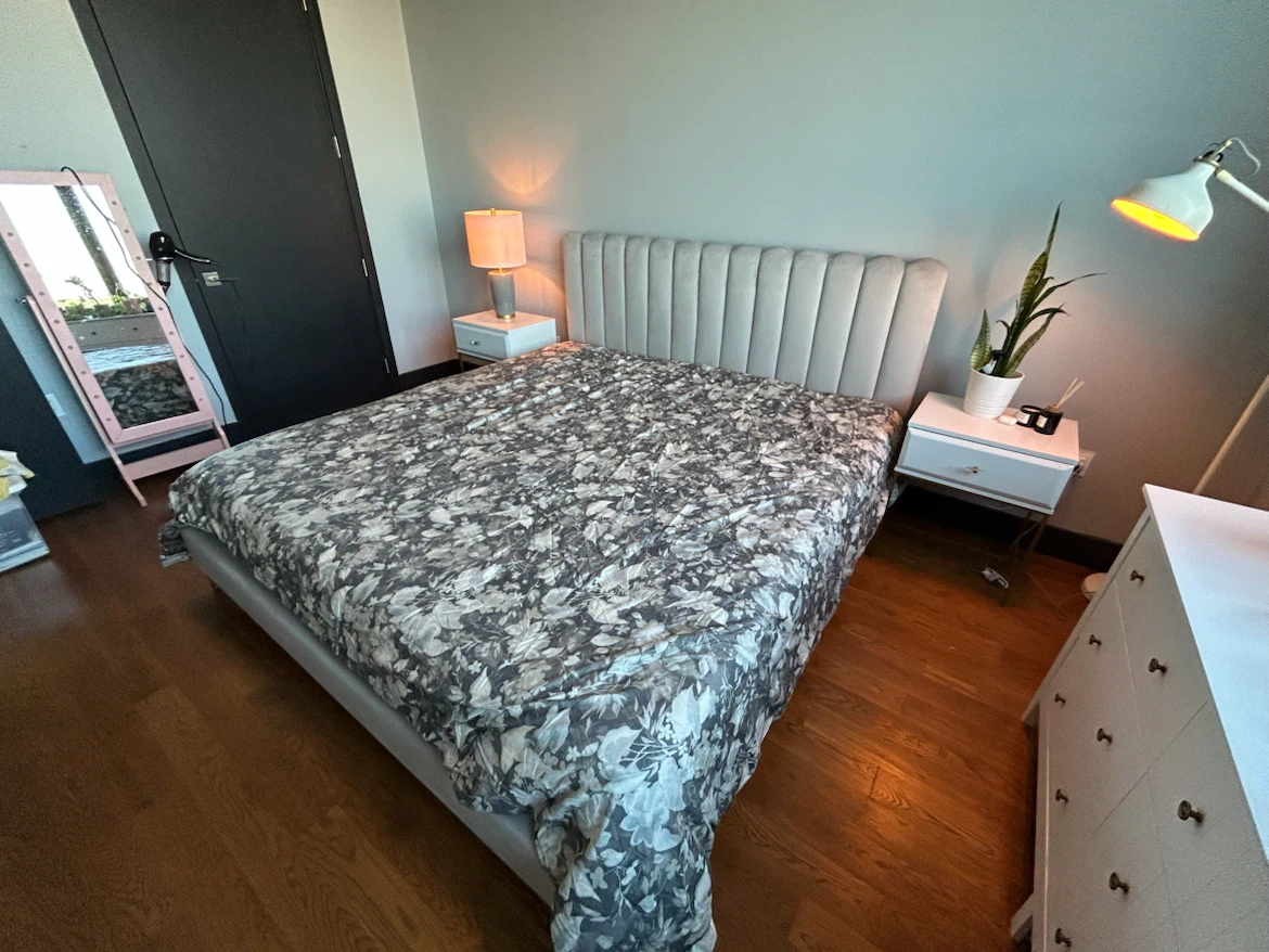 Gray king Bed Frame with Tufted Headboard with mattress - photo 4