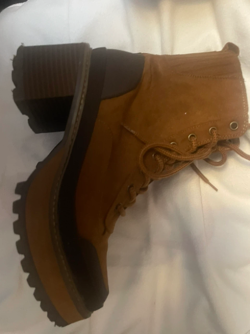 Brown heeled combat boots
