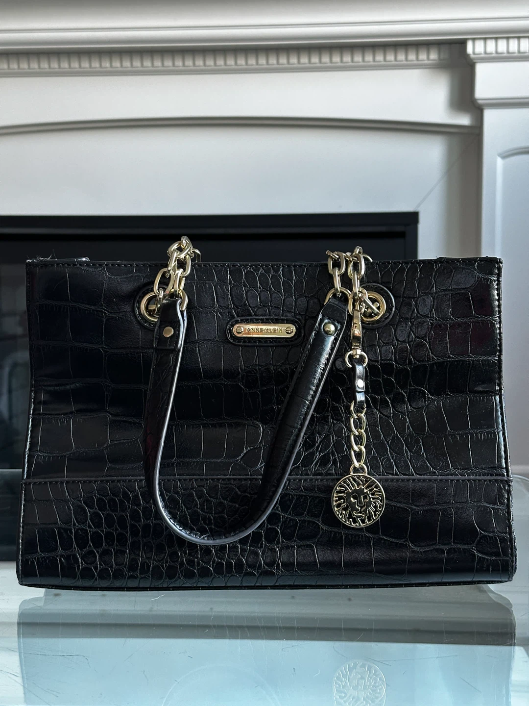 Anne Klein black croc-embossed tote bag