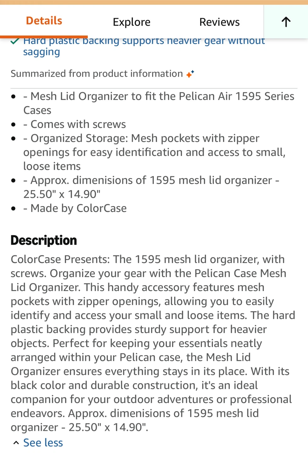 NEW For Pelican Air 1595 Case ColorCase Mesh Lid Organizer - photo 2