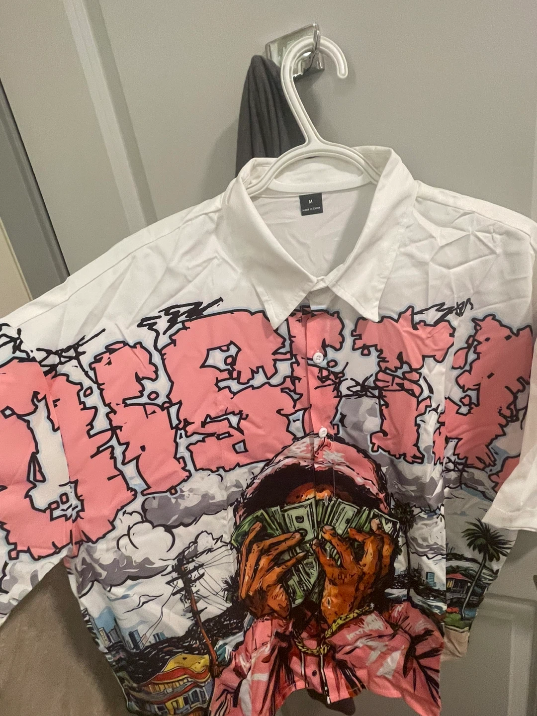 White Graphic Button-Up Shirt