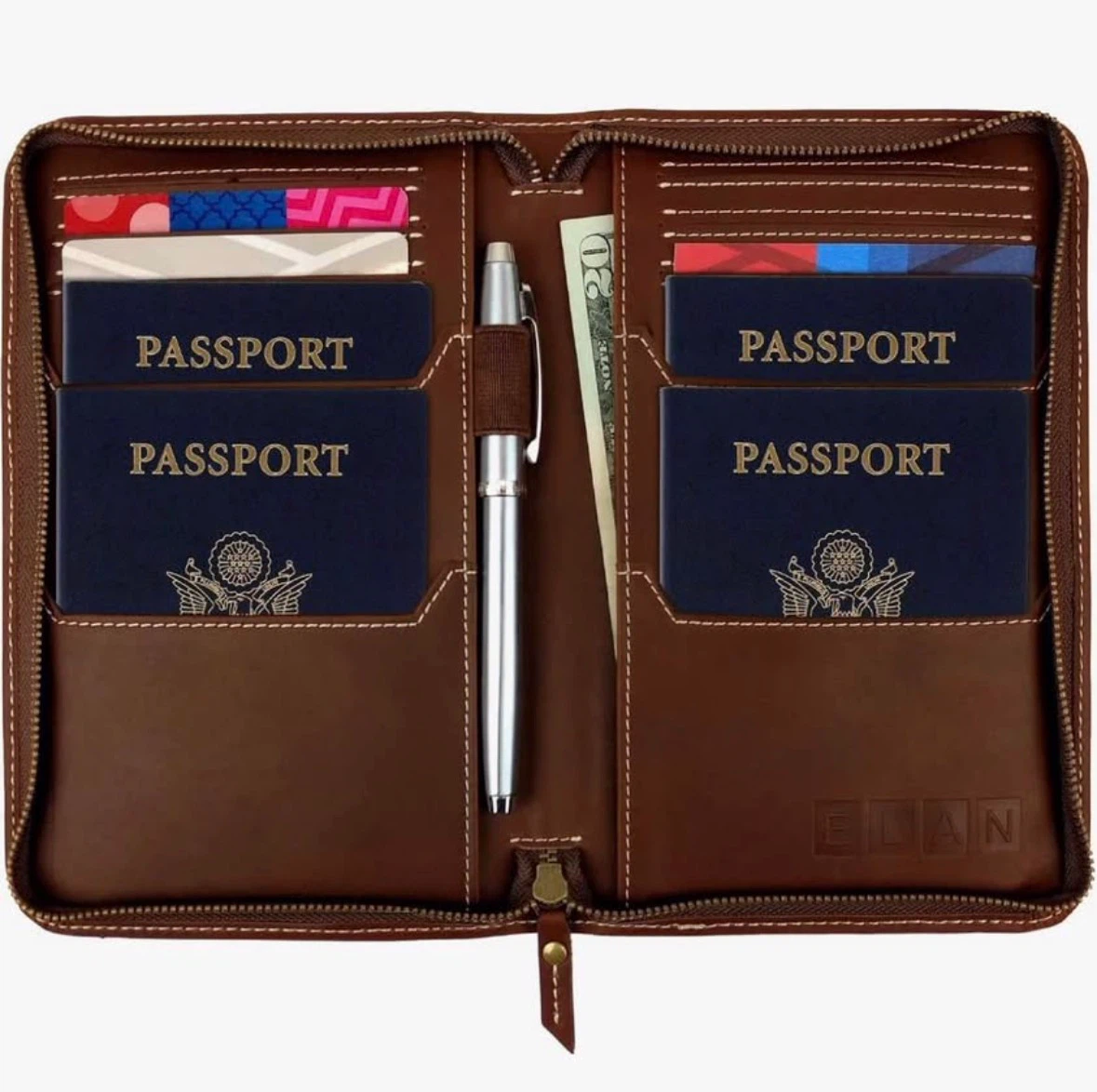 Leather Travel Wallet & Passport Holder, Brown - photo 2