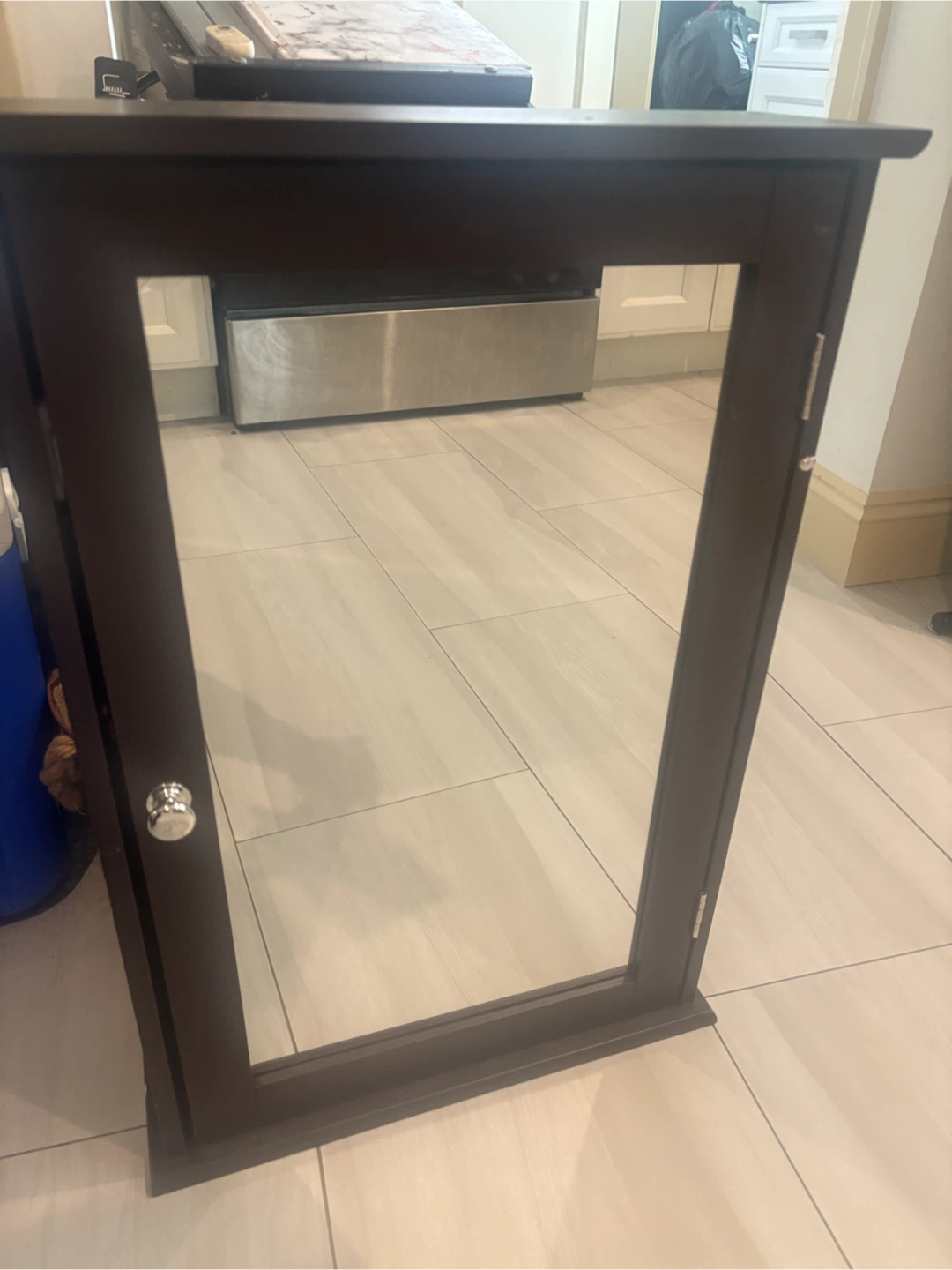 Dark Wood Medicine Cabinet with Mirror