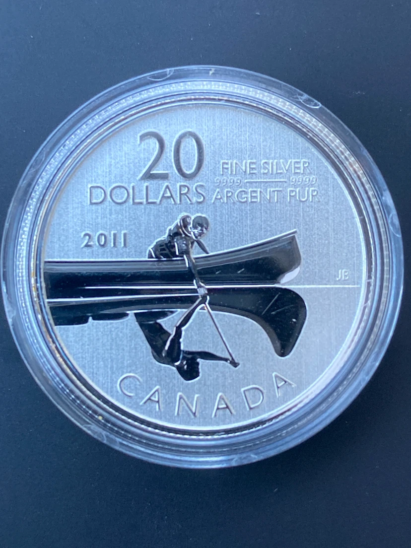 2011 Canada 20 Dollar Fine Silver Coin "Canoe/Canoe"