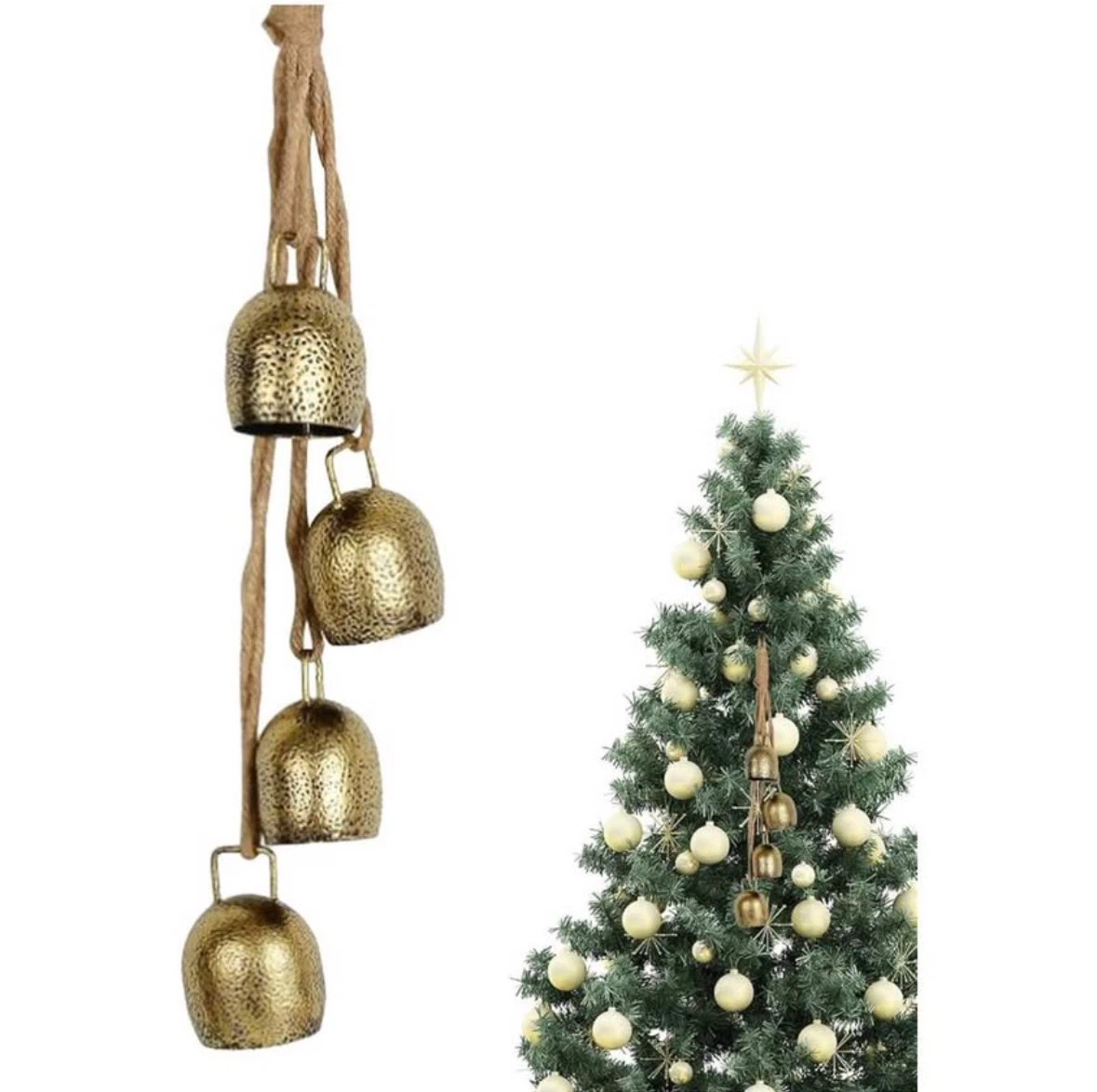 Bells, Gold with Jute Rope, Vintage Iron Bells, 2 Inch
