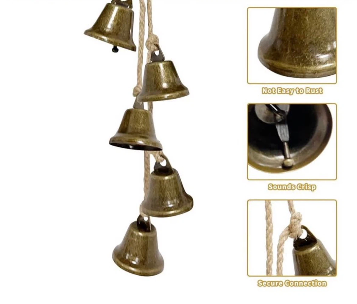2 Pack 15.75 Inches Bells, Brass-Colored Iron Bell Strings - photo 3