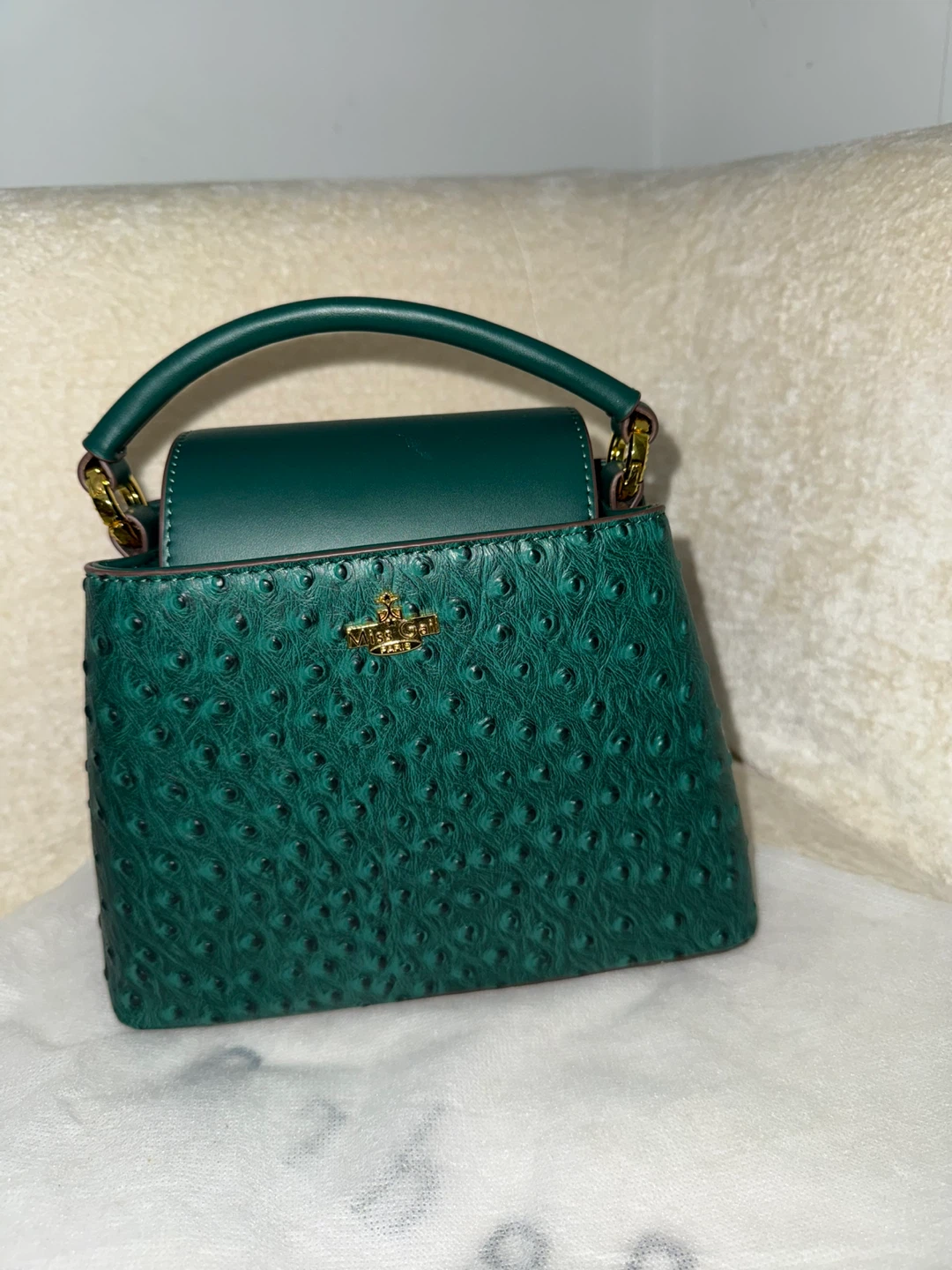 Miss Gail Green Ostrich Embossed Handbag
