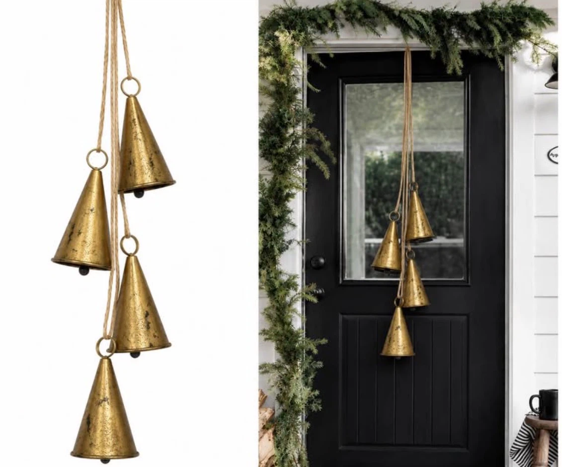 Vintage 4 Bells Rustic Hanging Bells with Rope Bell for Door