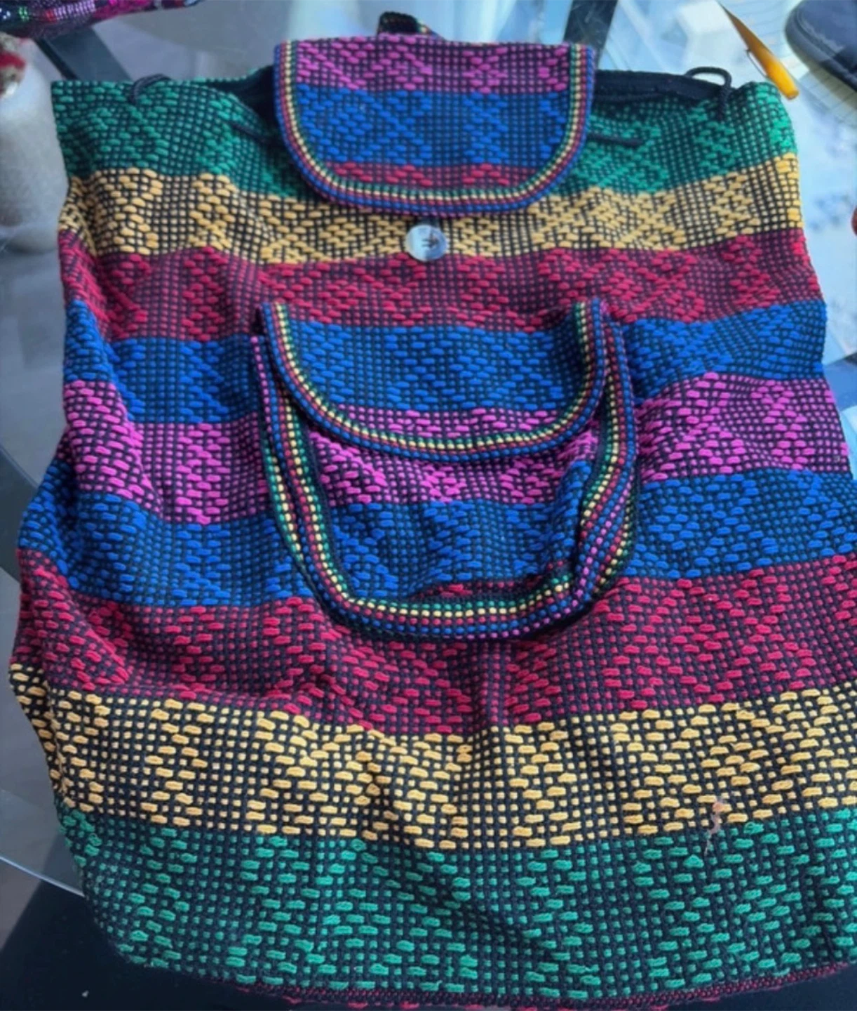 Woven Backpack with Colorful Stripes