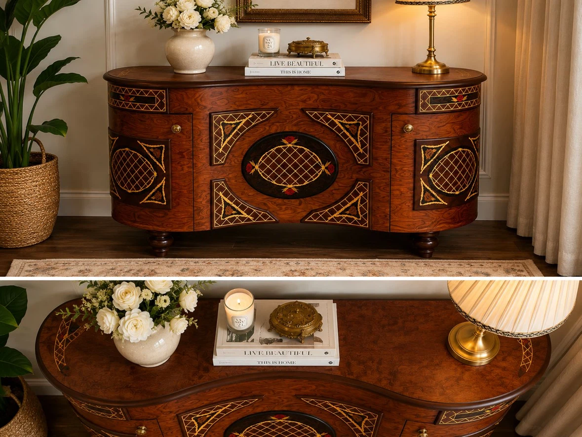 Brand New Ornate Marquetry Wood Sideboard - photo 2
