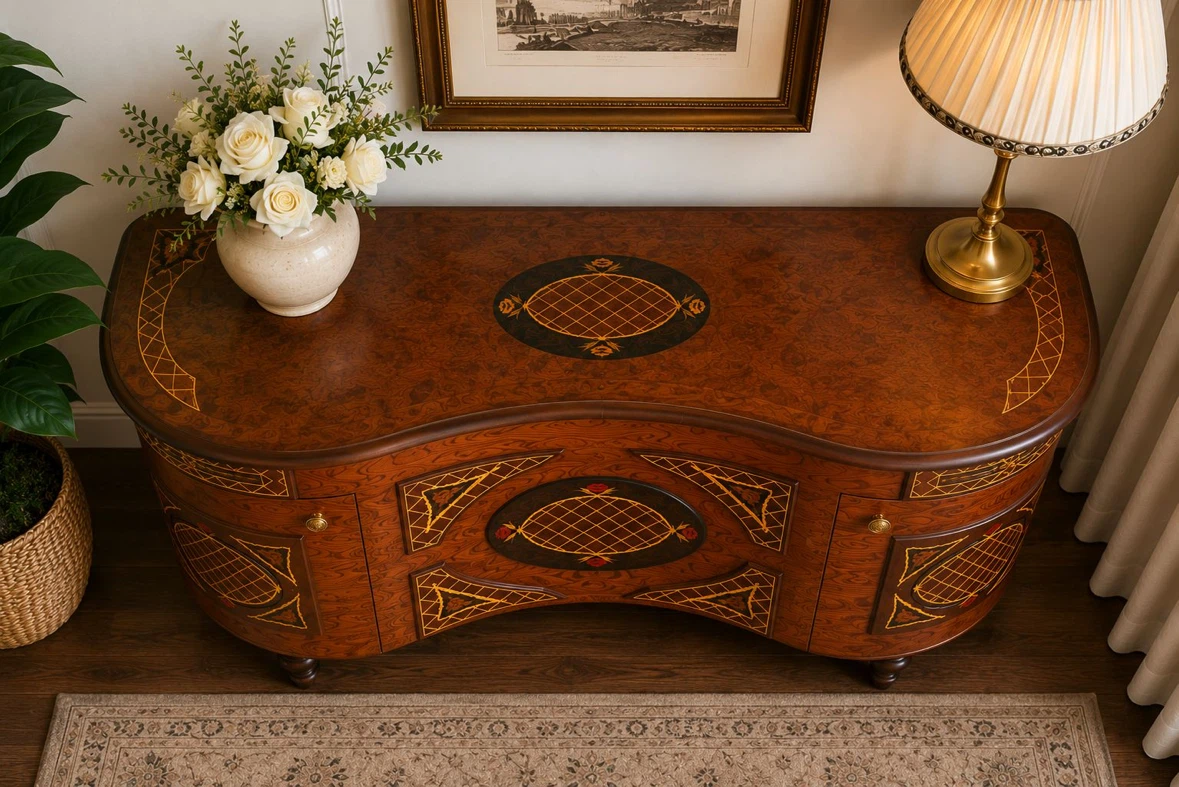 Brand New Ornate Marquetry Wood Sideboard - photo 3