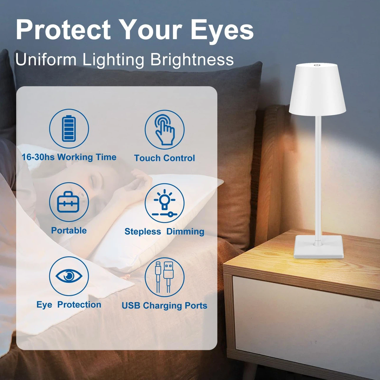 White LED Table Lamp with Touch Control and 5000mAh Battery - photo 2