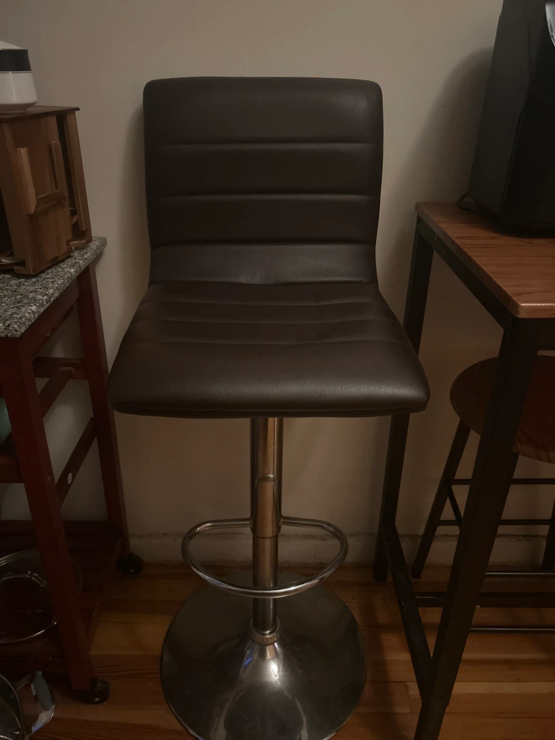 Brown Faux Leather Adjustable Bar Stool