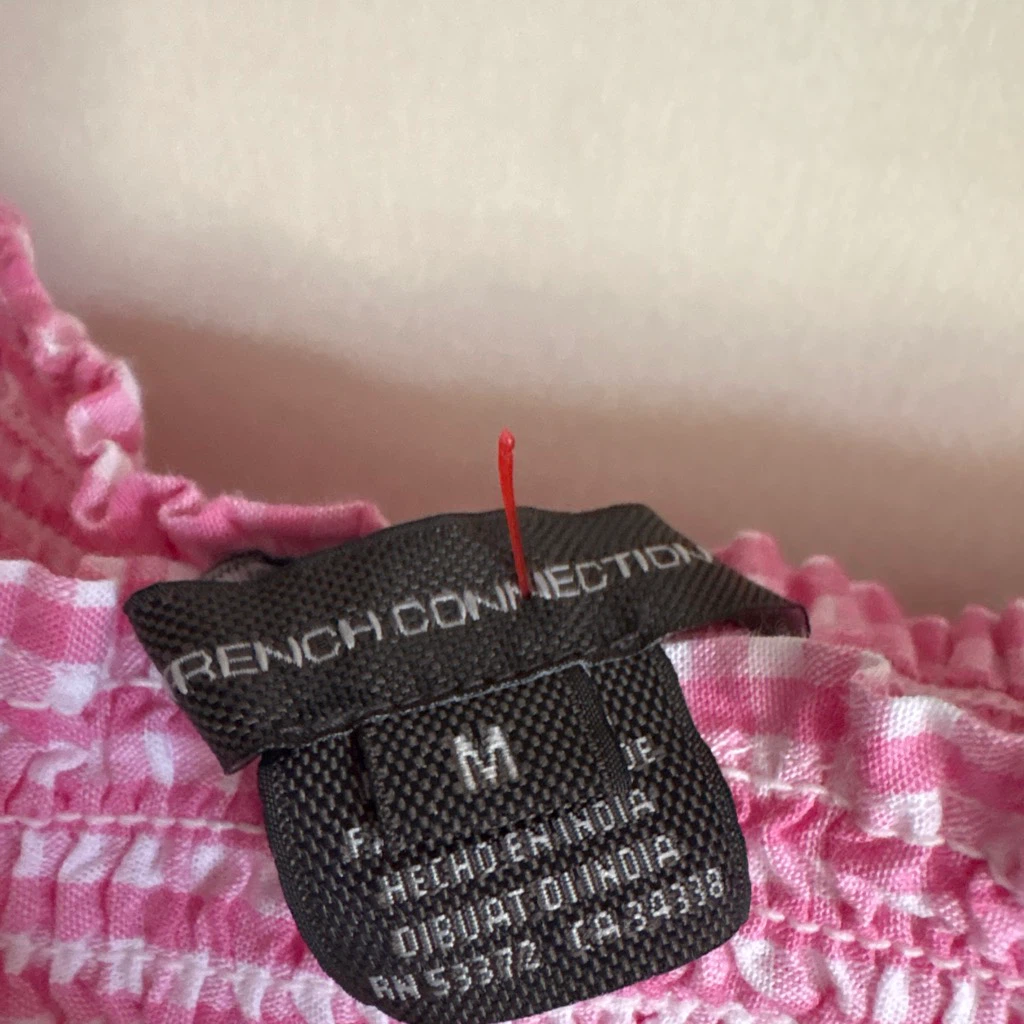 French Connection Pink Gingham Smocked Peplum Top - photo 2