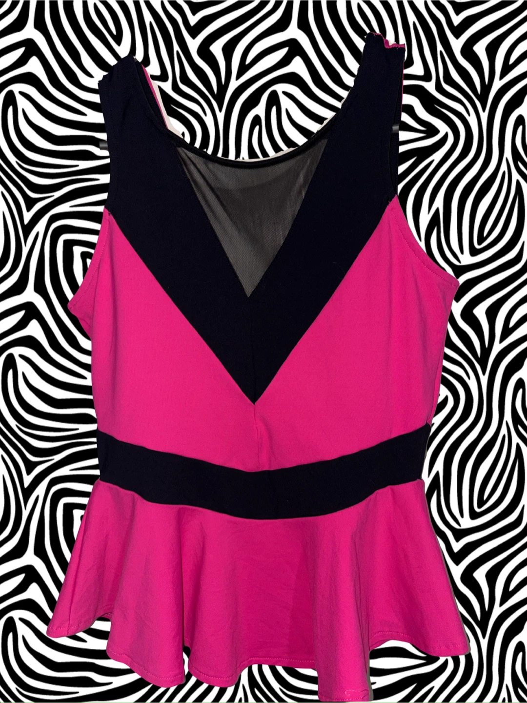 Bebe Pink and Black V-Neck Peplum Top