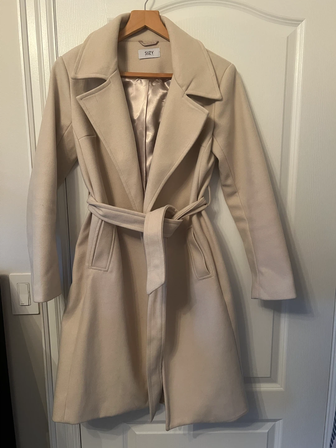 Suzy Belted Wool-Blend Coat XS/TP Cream