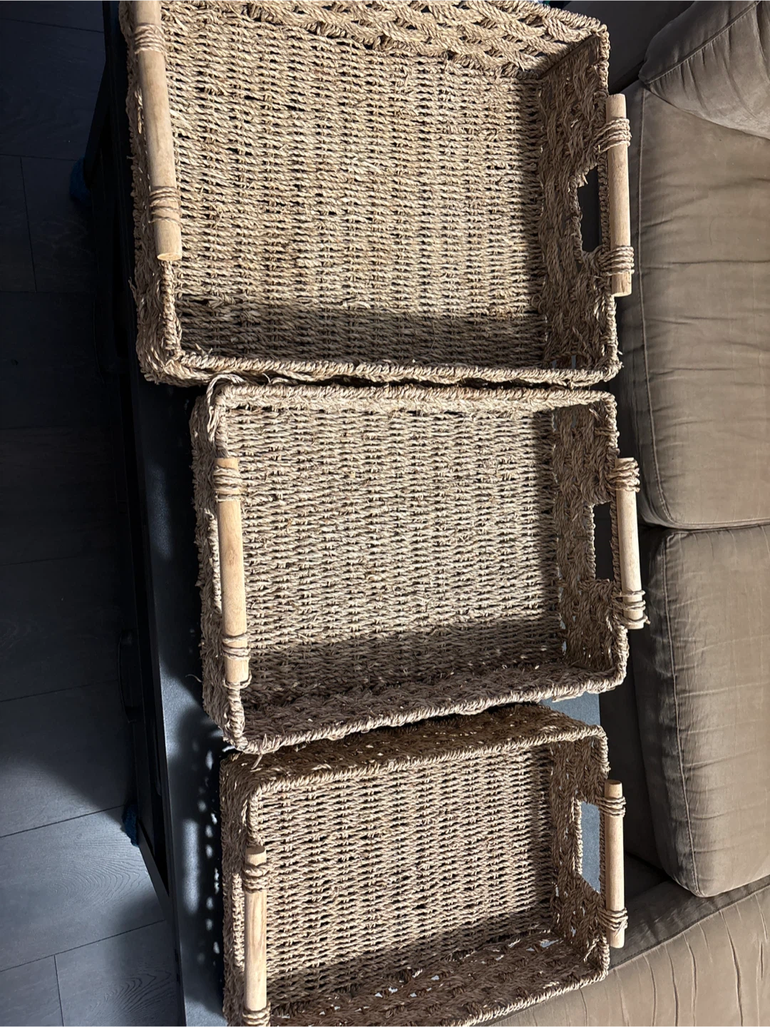 Set of 3 Woven Baskets with Wooden Handles - photo 2