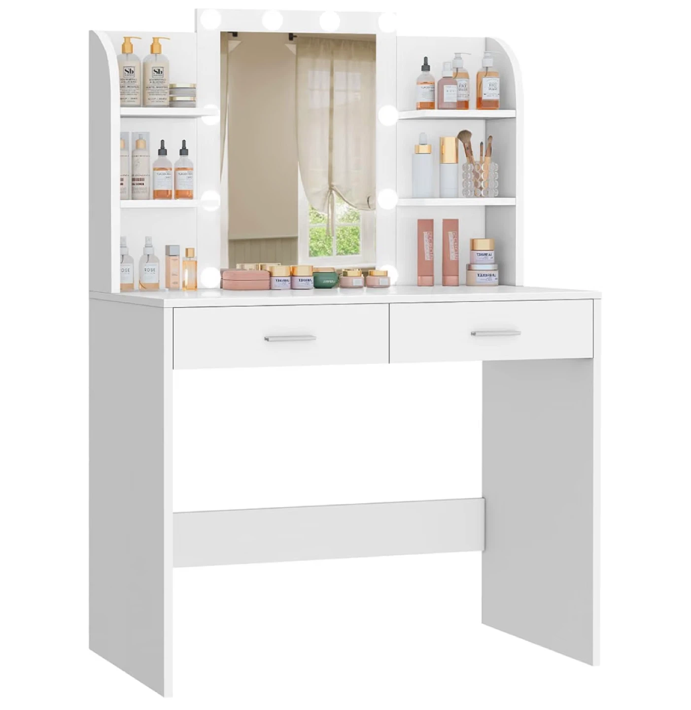 White Vanity Makeup Desk with Mirror and Lights