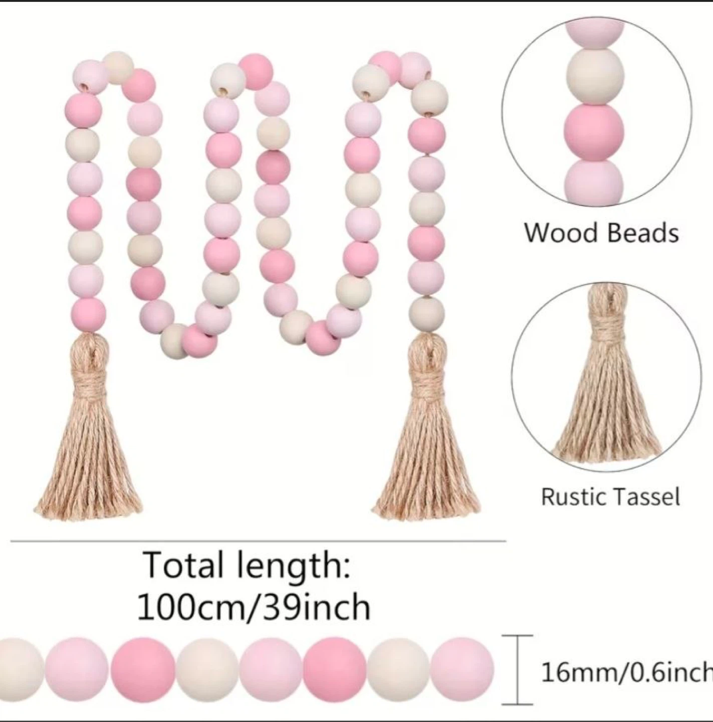 Wood Bead Garland with Tassels - photo 3