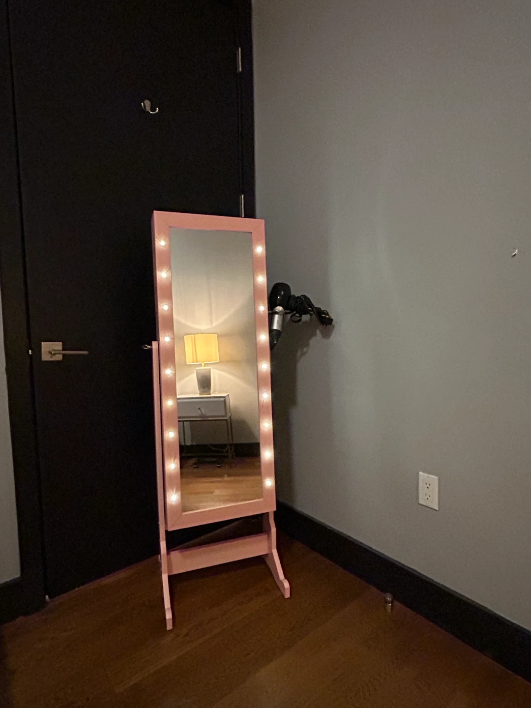 Pink Jewelry Armoire Mirror with Lights