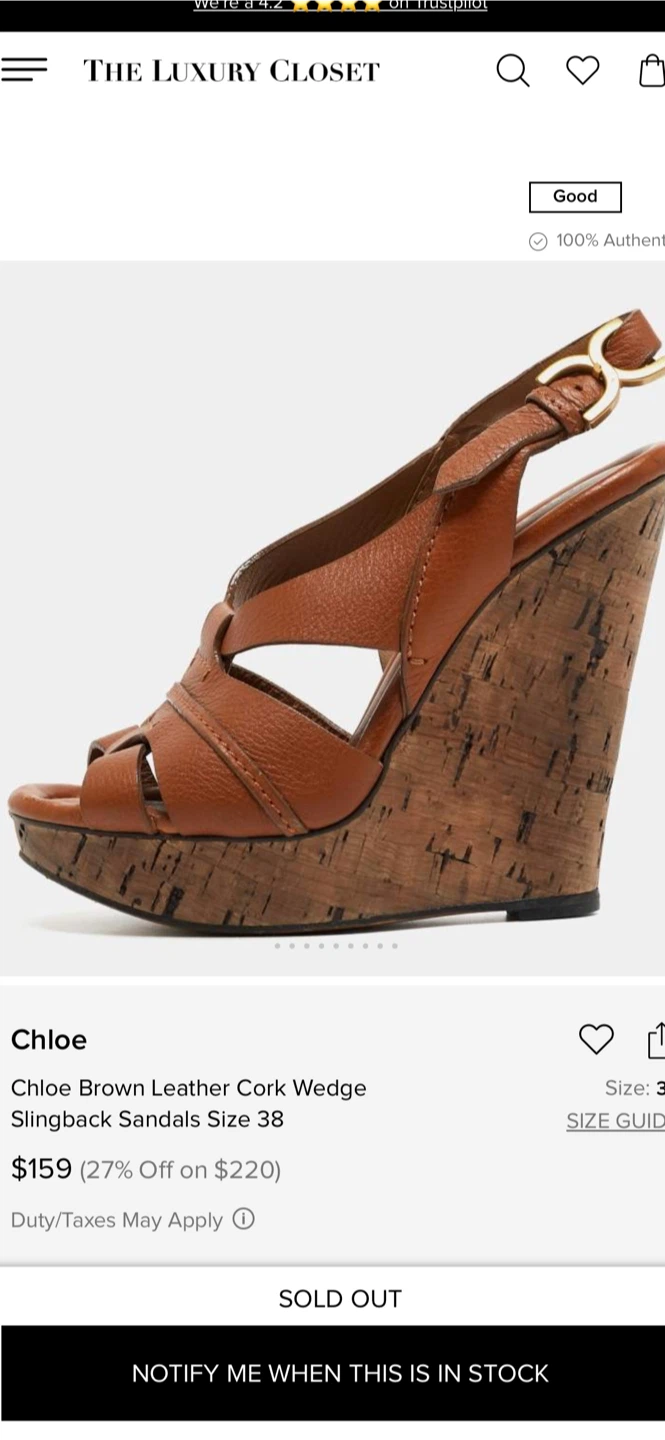 Chloé Brown Leather Cork Wedge Slingback Sandals
