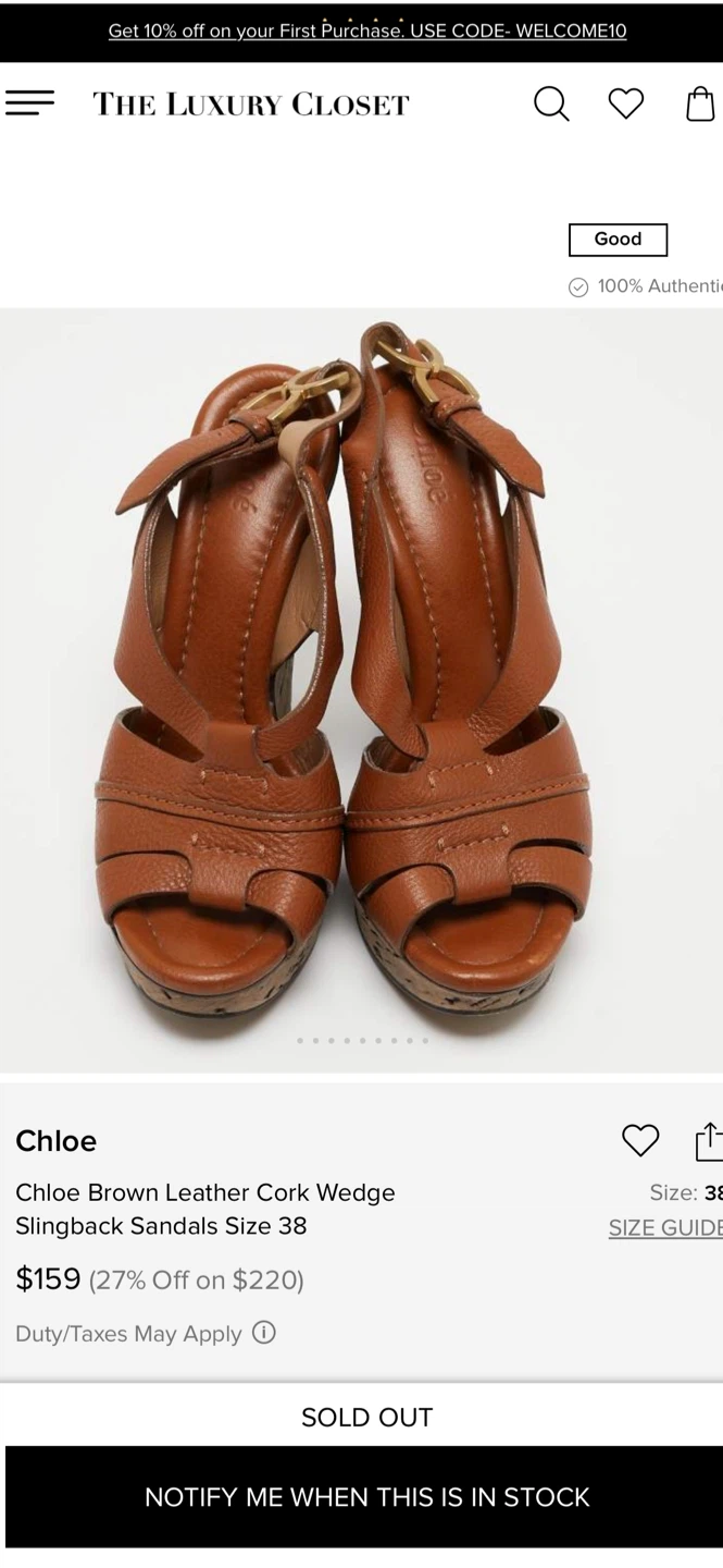 Chloé Brown Leather Cork Wedge Slingback Sandals - photo 2