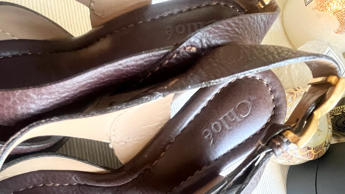 Chloé Brown Leather Cork Wedge Slingback Sandals - photo 4