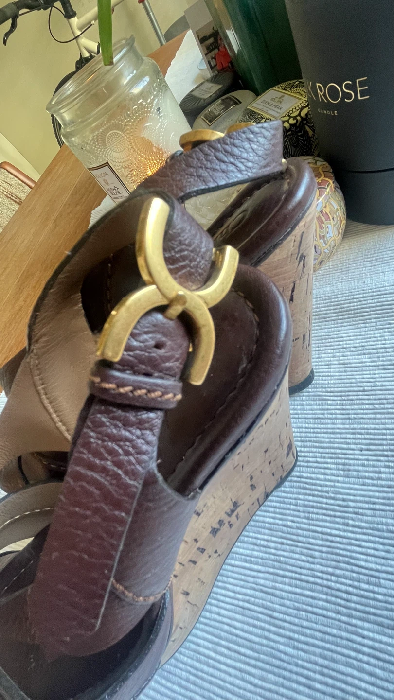 Chloé Brown Leather Cork Wedge Slingback Sandals - photo 5