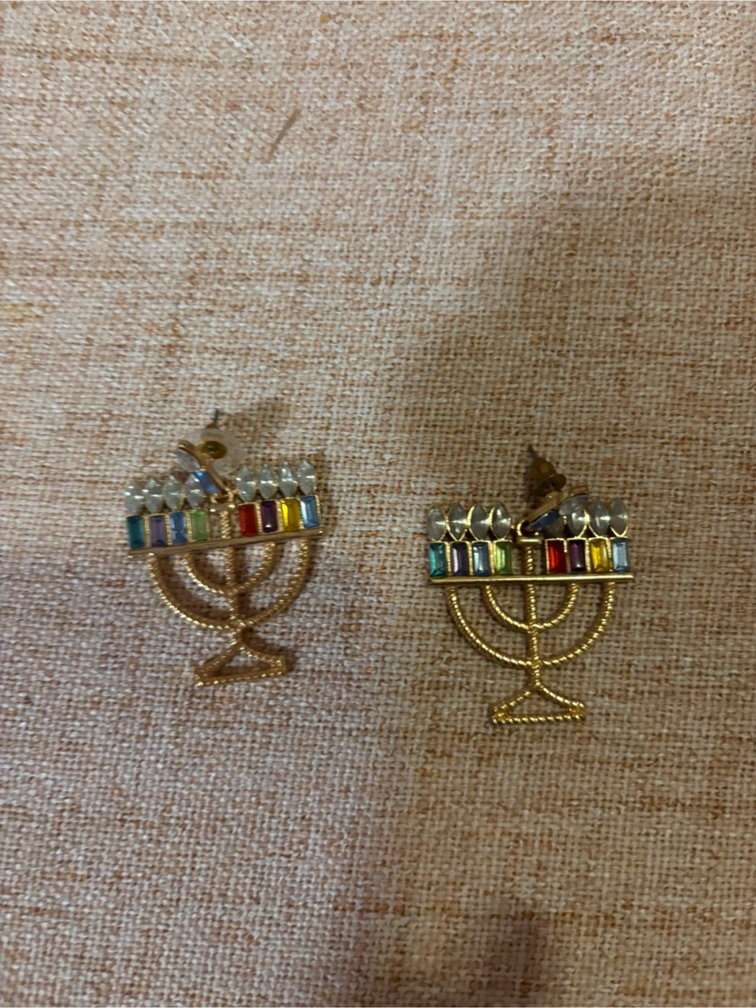 Menorah Earrings with Colorful Jewels