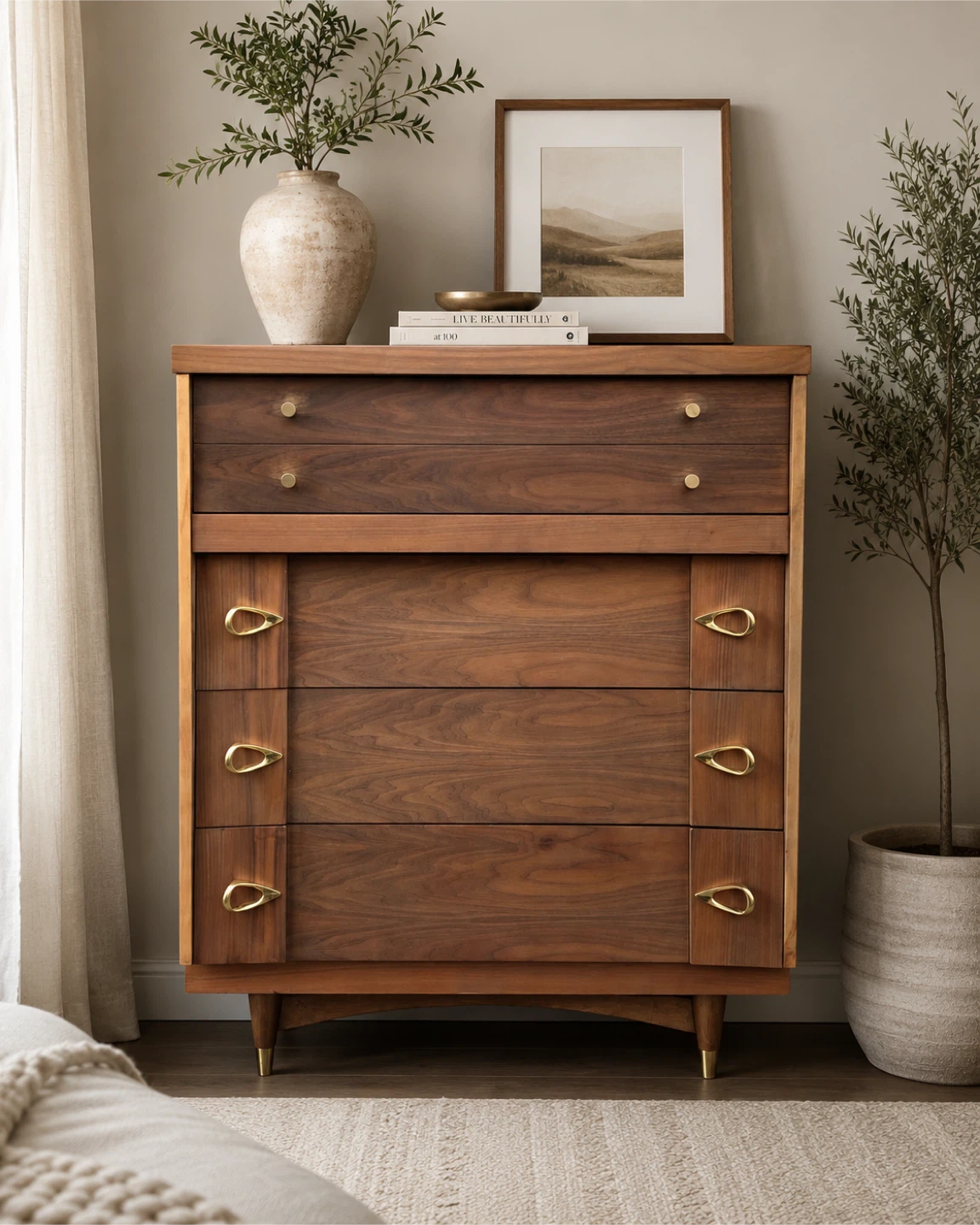 ✨Vintage Viscol Walnut Tallboy Dresser | Mid-Century Modern