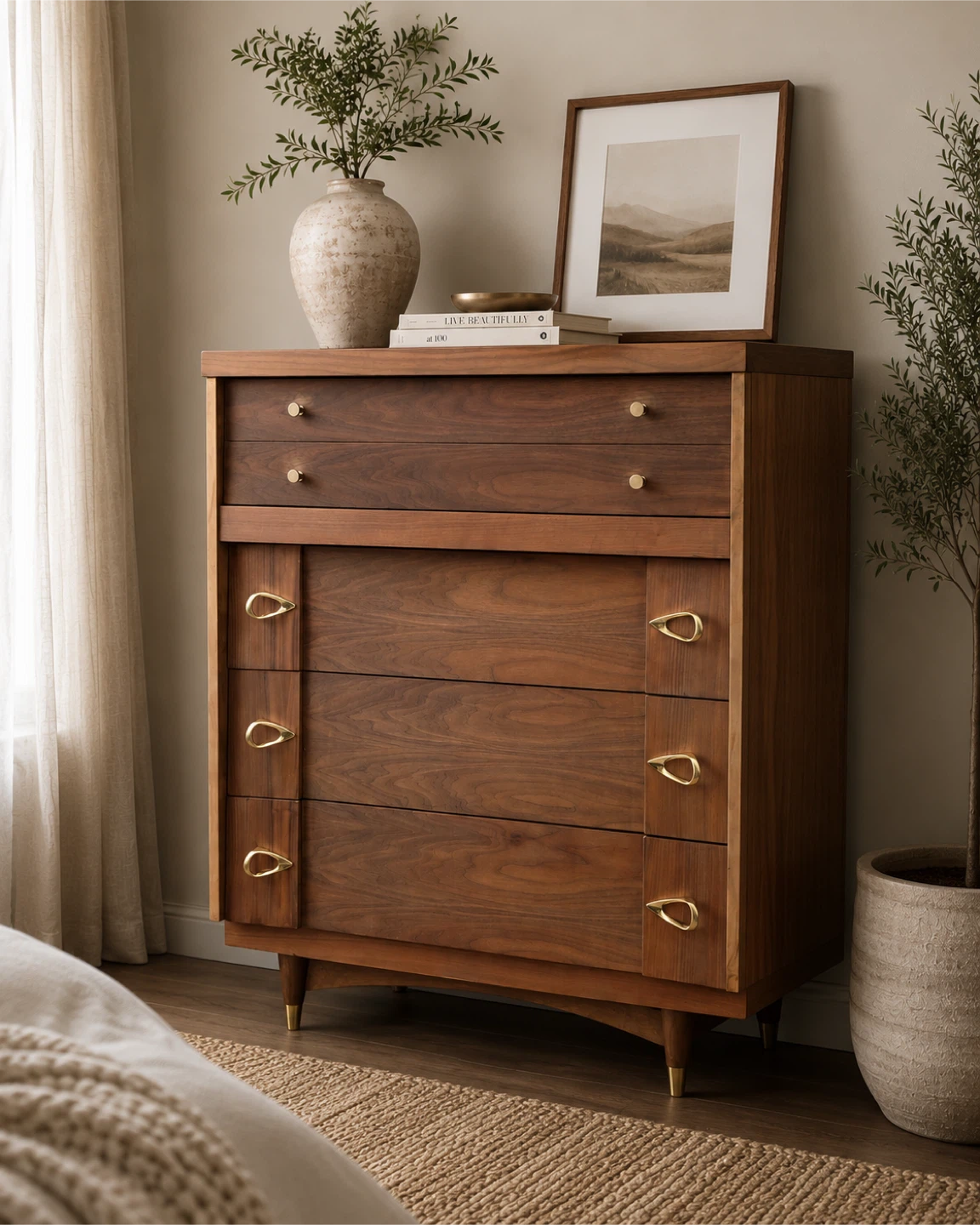 ✨Vintage Viscol Walnut Tallboy Dresser | Mid-Century Modern - photo 2
