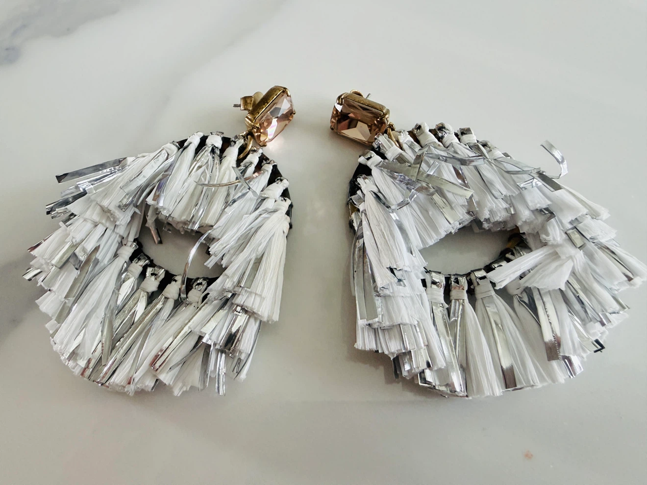 J.Crew Tassel Hoop Earrings Silver White