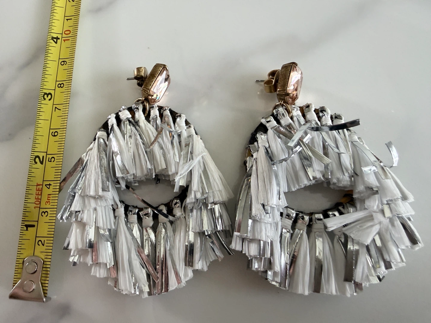 J.Crew Tassel Hoop Earrings Silver White - photo 3