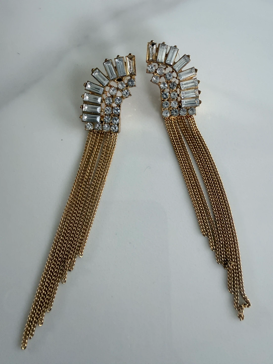 Gold Tassel Drop Earrings with Rhinestones