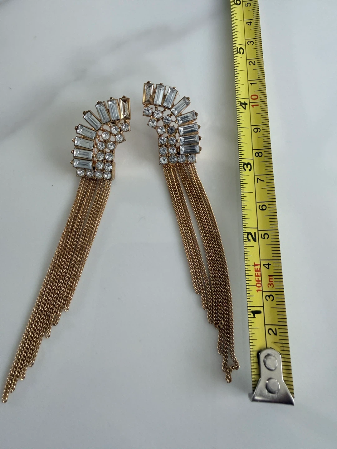 Gold Tassel Drop Earrings with Rhinestones - photo 2
