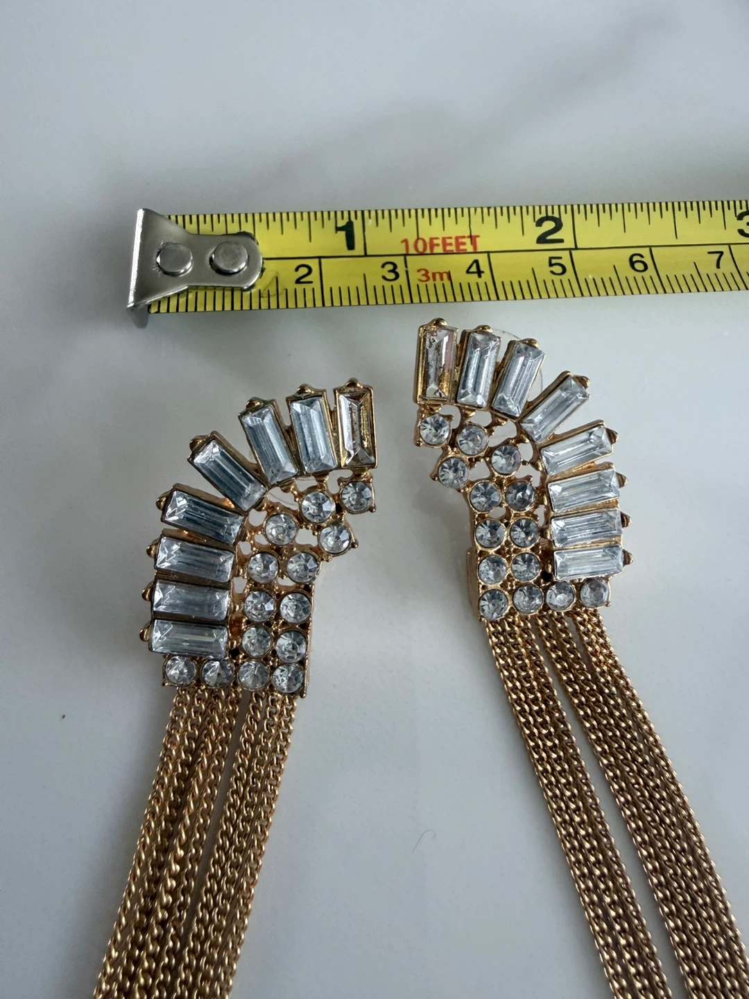 Gold Tassel Drop Earrings with Rhinestones - photo 3
