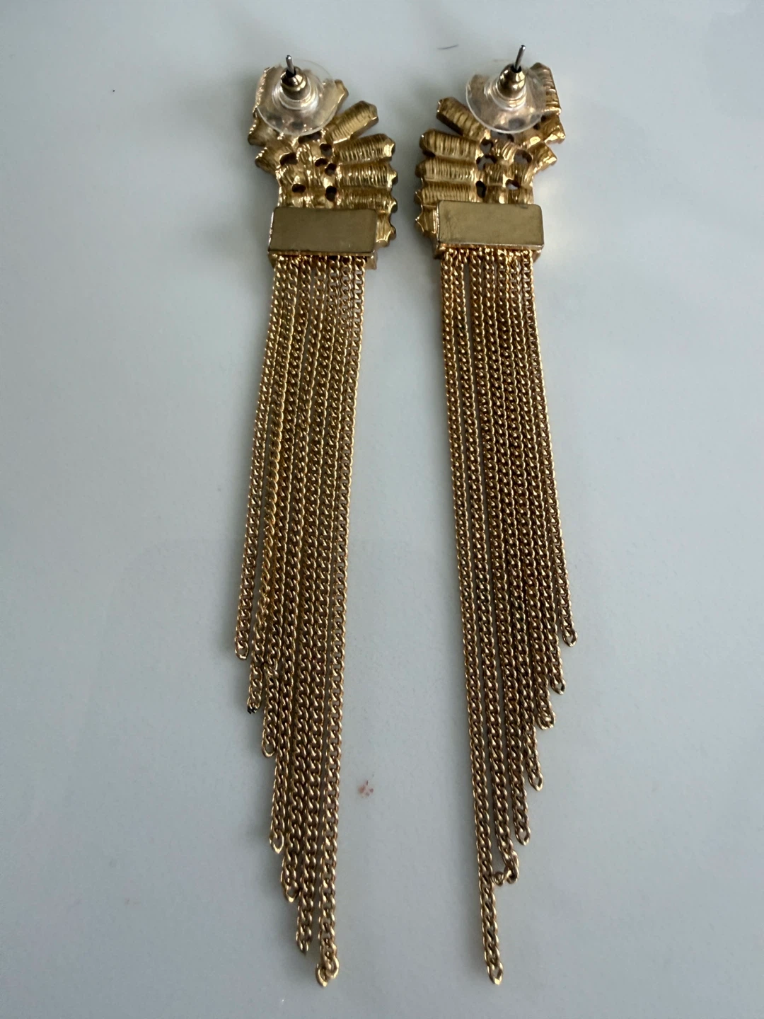 Gold Tassel Drop Earrings with Rhinestones - photo 4