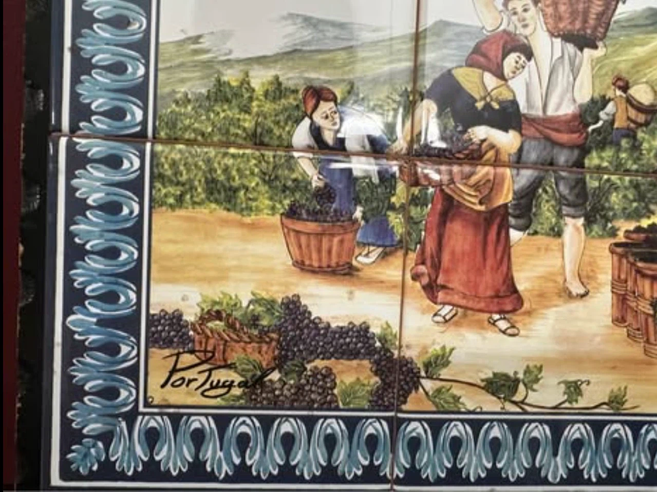 Vintage Portuguese Hand-Painted Vineyard Tile Mural (6-Tile Set) - photo 5