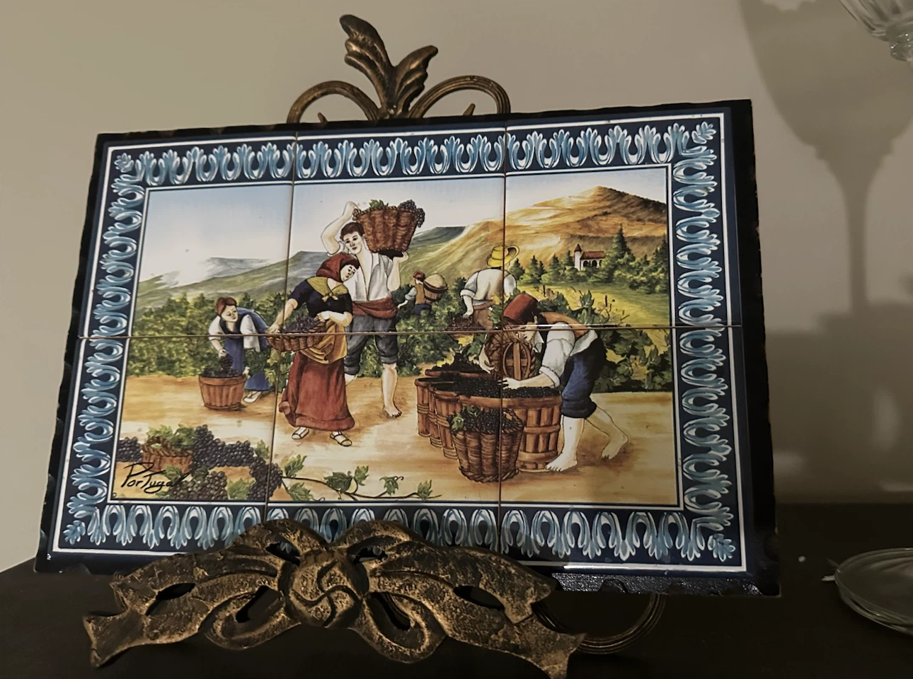 Vintage Portuguese Hand-Painted Vineyard Tile Mural (6-Tile Set) - photo 2