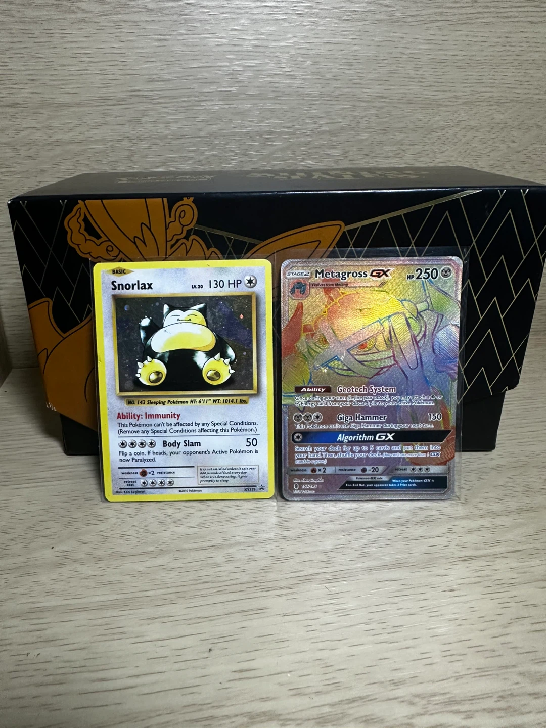 Pokemon Metagross GX Rainbow and Snorlax Cards