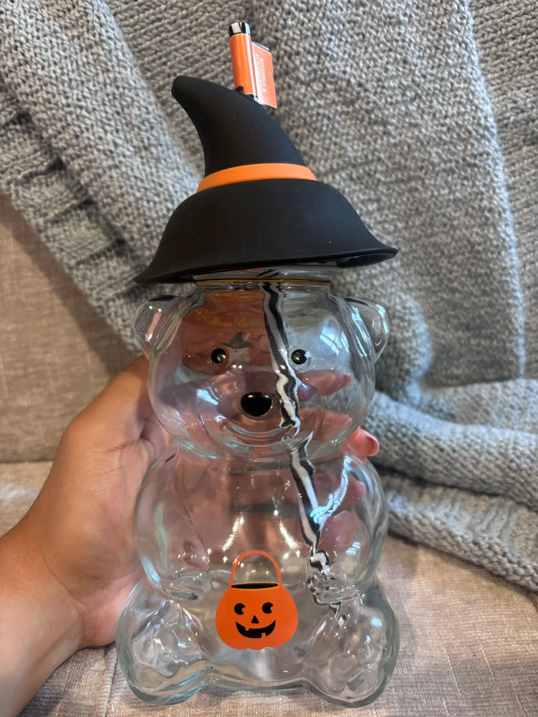 Glass Bear Tumbler with Witch Hat Straw